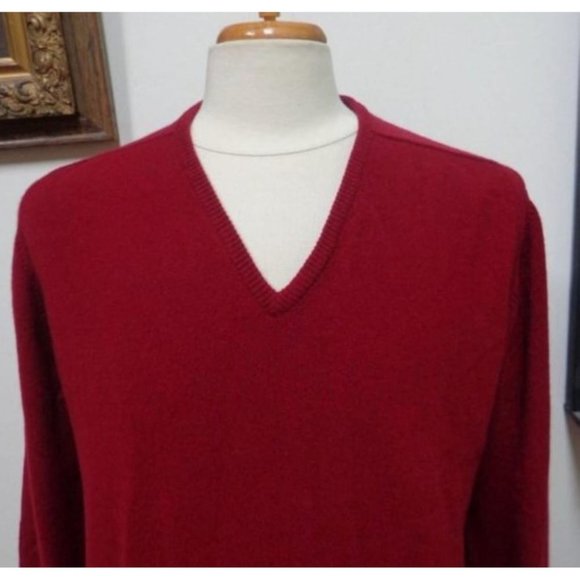 VGUC - 100% CASHMERE IMPORTED Mens 100% Cashmere Burgundy V-Neck Sweater Size L - Picture 5 of 6